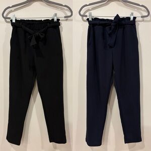 Mayoral BUNDLE TWO PAIR Girl's Bow Belt Tie Pant Navy Black Stretchy Uniform 12